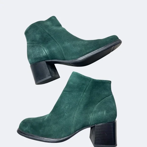 White Mountain Ankle Boots Women 7.5 Green Suede Leather Block Heel Zip Closure - Picture 3 of 11